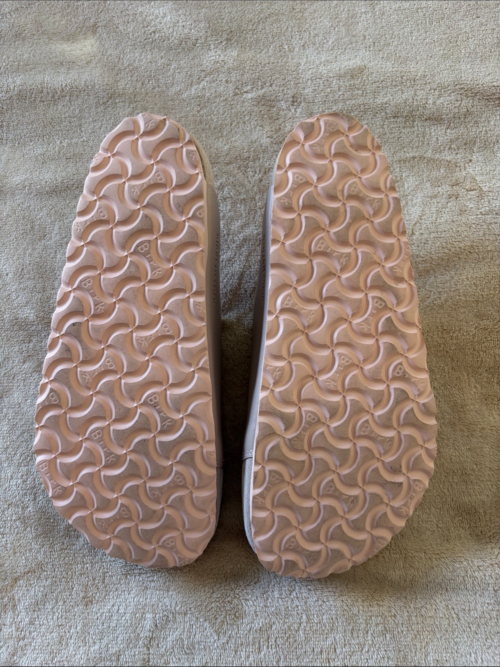 Birkenstock Beige Slip-On Sandals with Pink Buckles and Orange Footbed - Picture 2 of 2